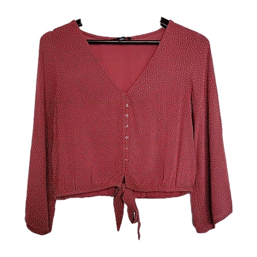 American Eagle‎ Outfitters Woman's Crop Top Pink Polka Dots 3/4 Sleeves Medium